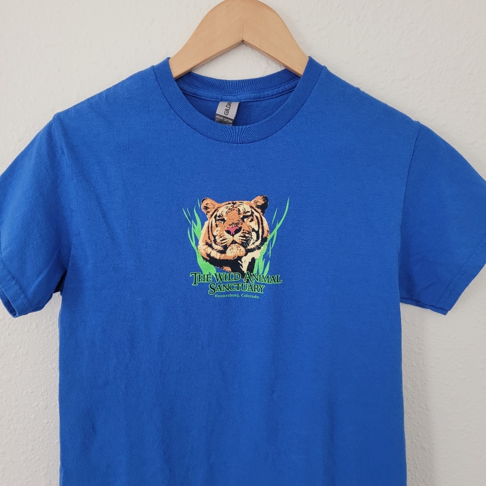 The Wild Animal Sanctuary | Tiger Graphic T-Shirt Blue Green Orange Crewneck Tee - Picture 2 of 9